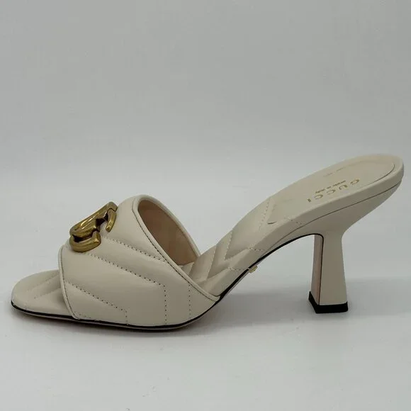 Gucci Marmont GG Padded Chevron Matelasse Leather Mule Sandal Heels Shoes - Picture 7 of 16